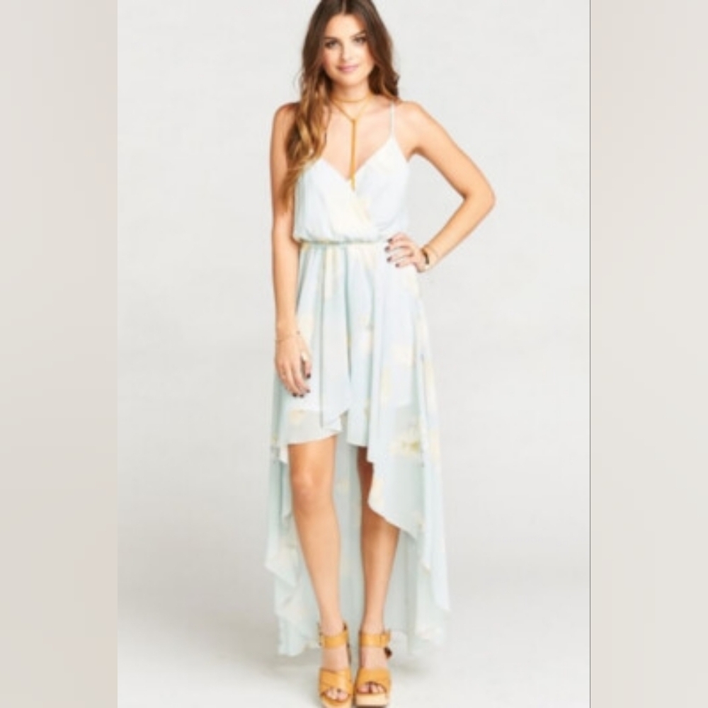 Show Me Your Mumu Seashell High Low Maxi Dress Blue Coastal Small Wrap Style - Picture 2 of 6